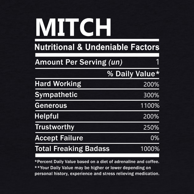 Mitch Name T Shirt - Mitch Nutritional and Undeniable Name Factors Gift Item Tee by nikitak4um